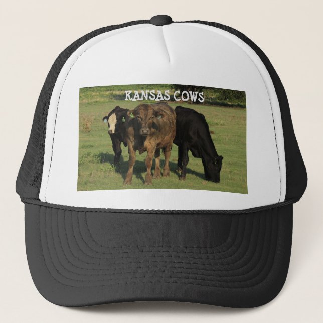 Kansas Cows in a grönt pasture Truckers Hat Keps (Framsida)