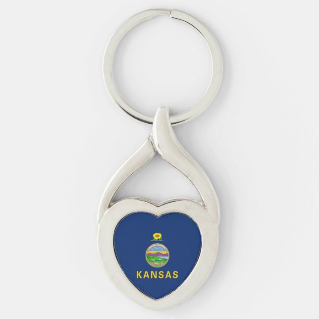 Kansas delstatsflagga twisted heart silverfärgad nyckelring (Framsidan)