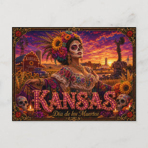 Kansas Día de los Muertos Retro Vykort