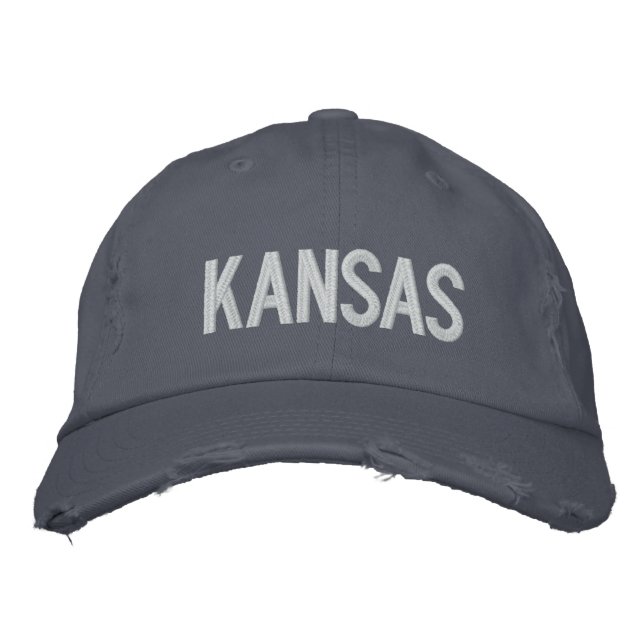 KANSAS Distress Chino Twill Cap Broderad Keps (Framsida)