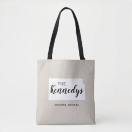Kansas Family Monogram State Tote Bag Tygkasse