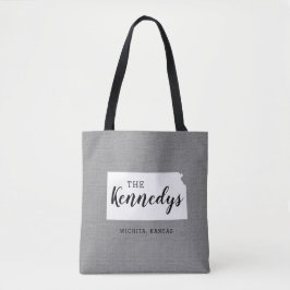 Kansas Family Monogram State Tote Bag Tygkasse