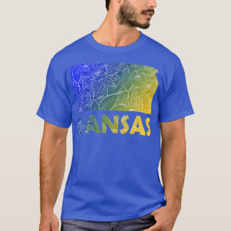Kansas färgade mandalatart karta med text i bl t shirt