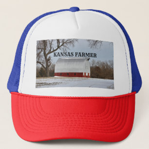 Kansas Farmer Red Barn Truckers Hat Keps
