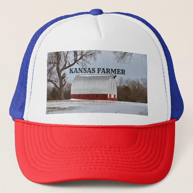 Kansas Farmer Red Barn Truckers Hat Keps (Framsida)