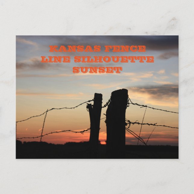 Kansas Fence Line Silhouette Sunset-vykort Vykort (Framsida)