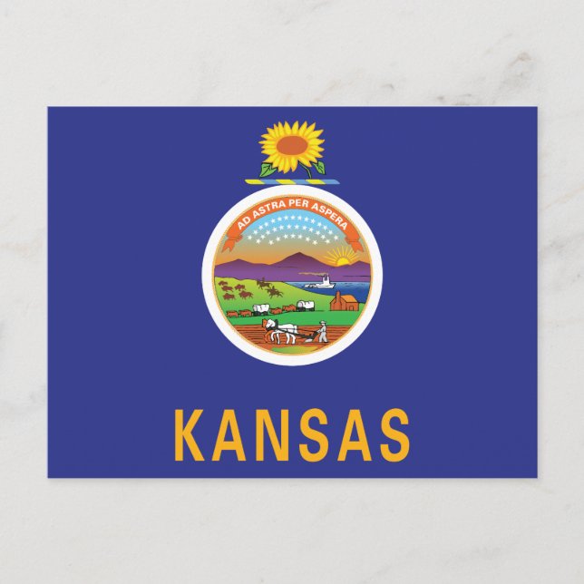 Kansas Flagga Solros Sigill & Ad Astra Souvenir Vykort (Framsida)
