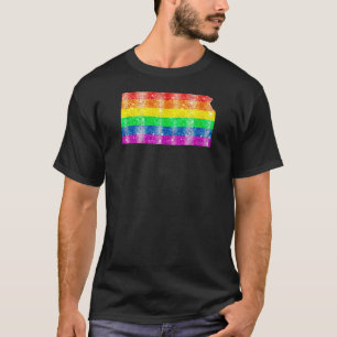 Kansas Gay State Pride Rainbow Flagga Karta Gay Le T Shirt