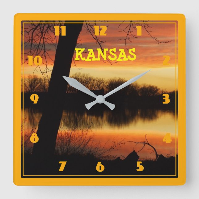 Kansas Golden Reflektion WALL CLOCK Fyrkantig Klocka (Framsida)