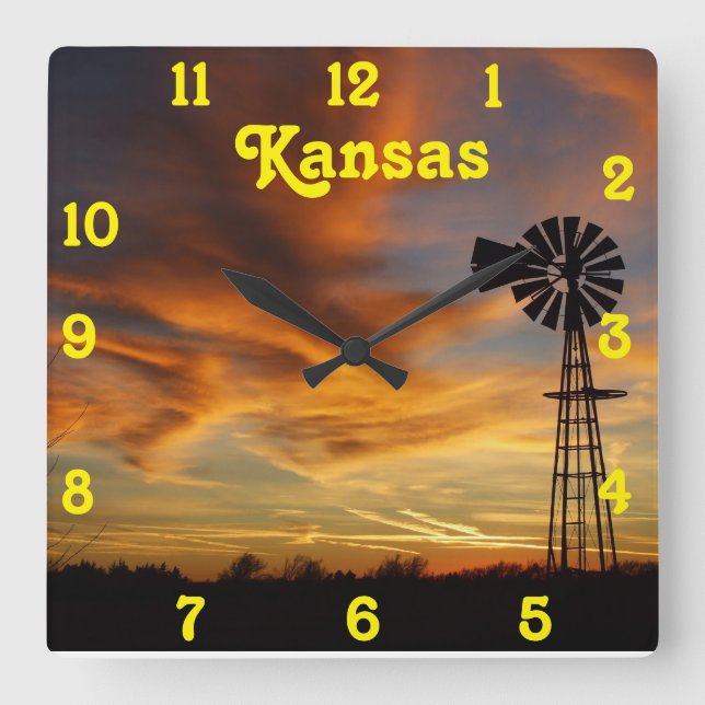 Kansas Golden Sunset Square Clock Fyrkantig Klocka (Framsida)