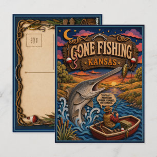 Kansas Gone Fishing Amerikansk skedstör Vykort