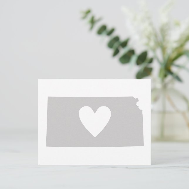 Kansas Grått State Karta Shape Heart Cutout Kansan Vykort (Stående Fram)