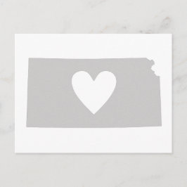 Kansas Grått State Karta Shape Heart Cutout Kansan Vykort