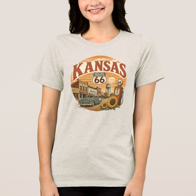 Kansas Historisk Rutt 66 Vintage T Shirt (Framsida)