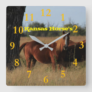Kansas Horses Wall Clock Fyrkantig Klocka