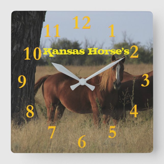 Kansas Horses Wall Clock Fyrkantig Klocka (Framsida)