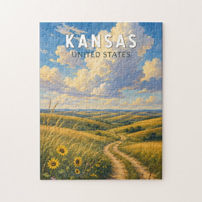 Kansas Illustration Resa Konst Vintage Pussel (Vertikal)