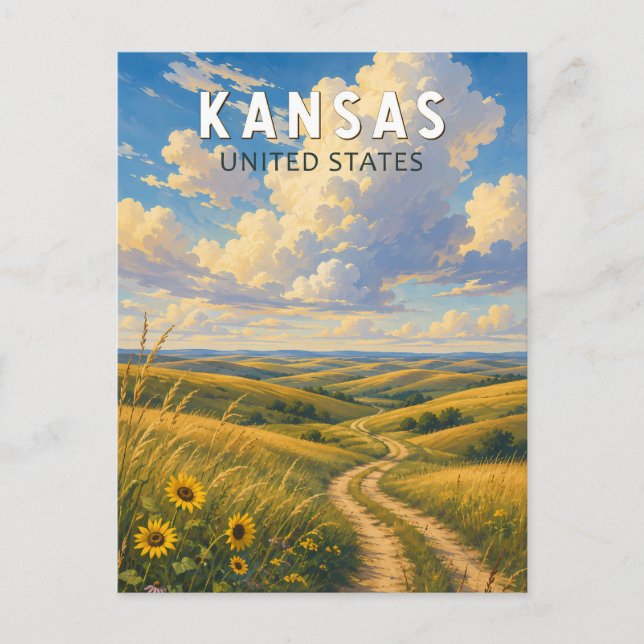 Kansas Illustration Resa Konst Vintage Vykort (Framsida)