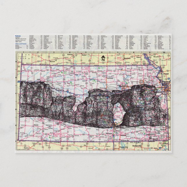 Kansas Karta Art Vykort (Framsida)