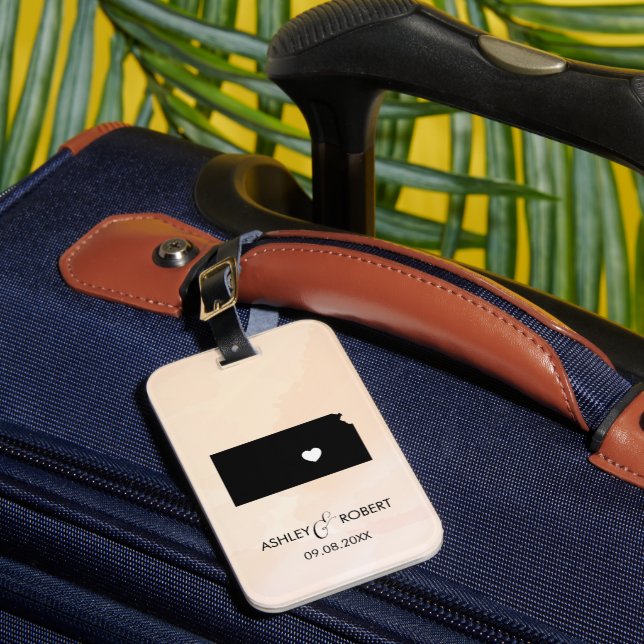 Kansas Karta Bröllop Luggage Tag, Couple's Namn Bagagebricka (Framsida Insitu 1)