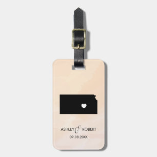 Kansas Karta Bröllop Luggage Tag, Couple's Namn Bagagebricka