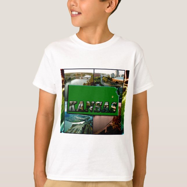Kansas Karta och Foton Tee Shirt (Framsida)