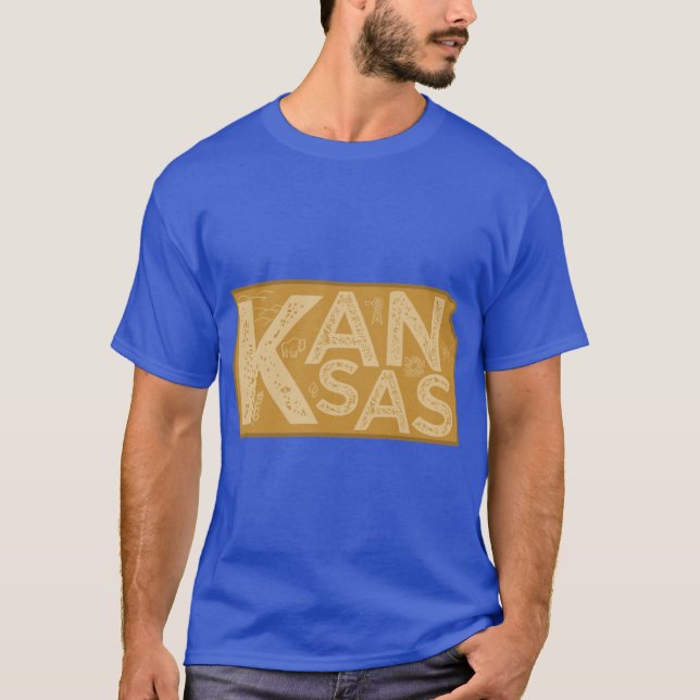 Kansas Karttypografi Brun T Shirt (Framsida)