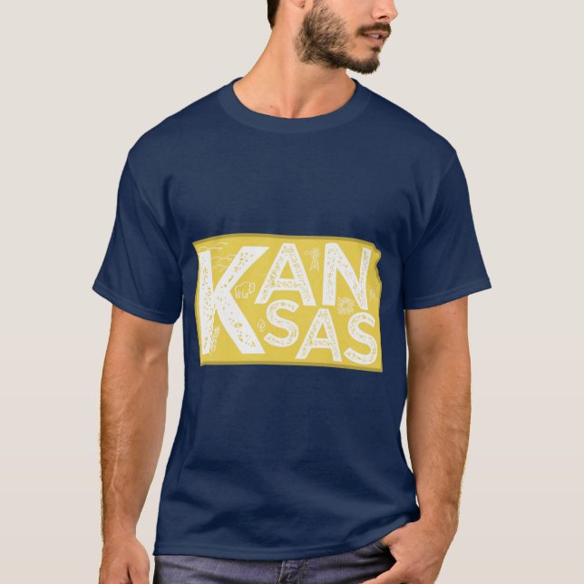 Kansas Karttypografi Guld T Shirt (Framsida)