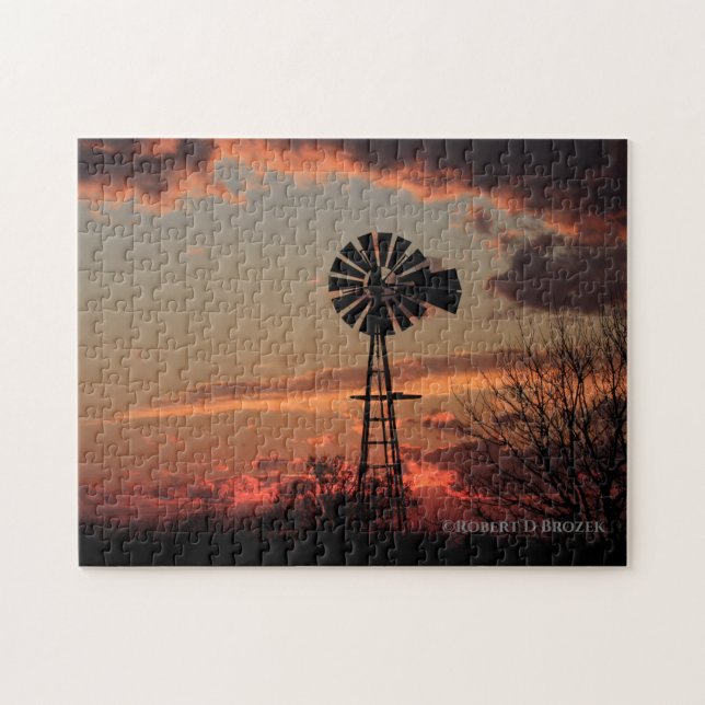 Kansas Kvarn Silhouette med moln Puzzle Pussel (Horisontell)