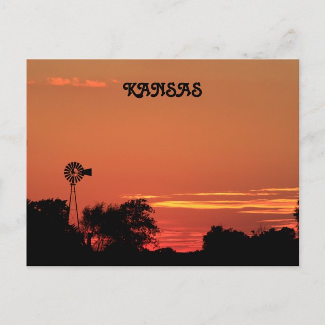 Kansas Kvarn Silhouette med Sunset Post Card. Vykort (Framsida)