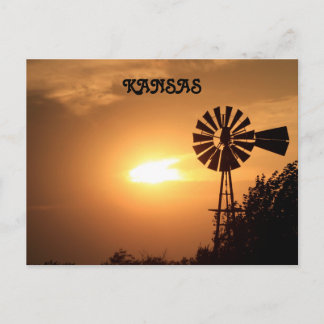 Kansas Kvarn Silhouette med Sunset Post Card. Vykort