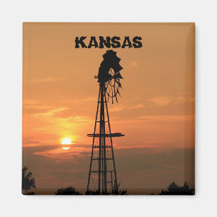 Kansas Kvarn Silhouette Sunset Magnet