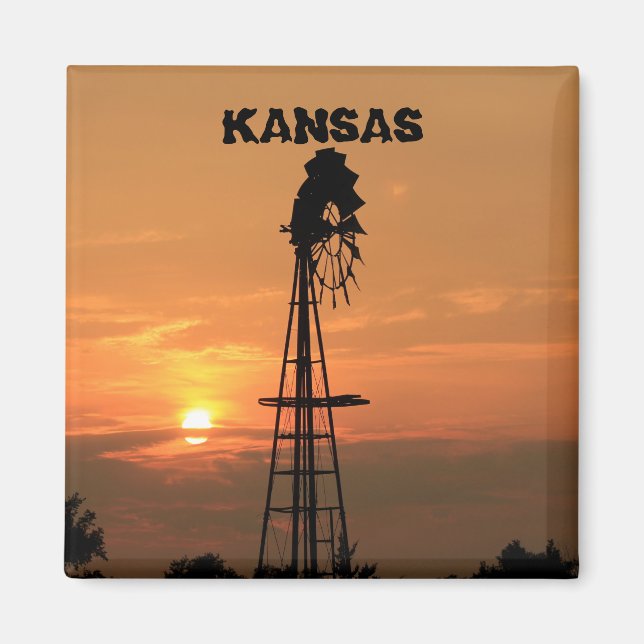 Kansas Kvarn Silhouette Sunset Magnet (Framsidan)