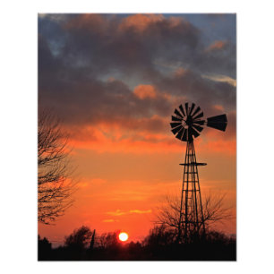 Kansas Kvarn Silhouette Sunset med moln Fototryck