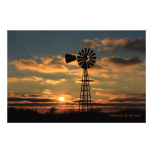 Kansas Kvarn Silhouette Sunset Photo/Poster Fototryck