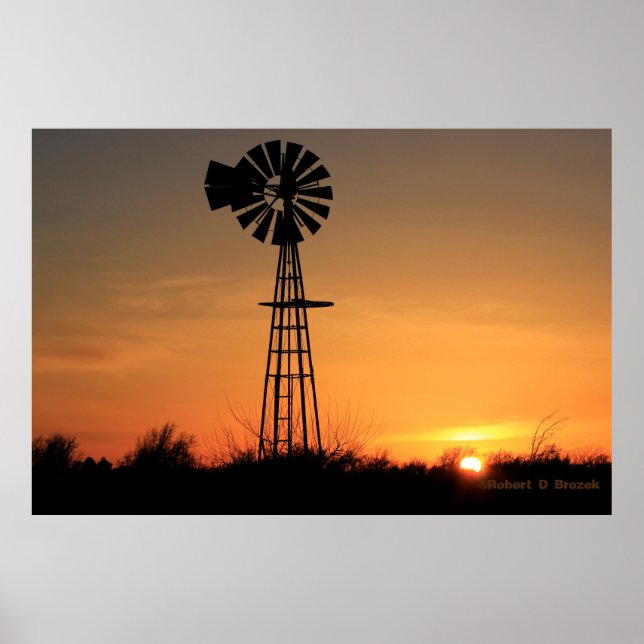 Kansas Kvarn Silhouette Sunset Photo/Poster Poster (Framsidan)