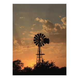 Kansas Kvarn Silhouette Sunset Photo Print Fototryck