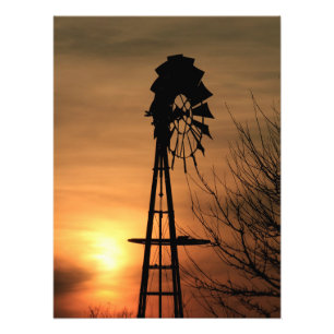 Kansas Kvarn Silhouette Sunset Photo Print Fototryck