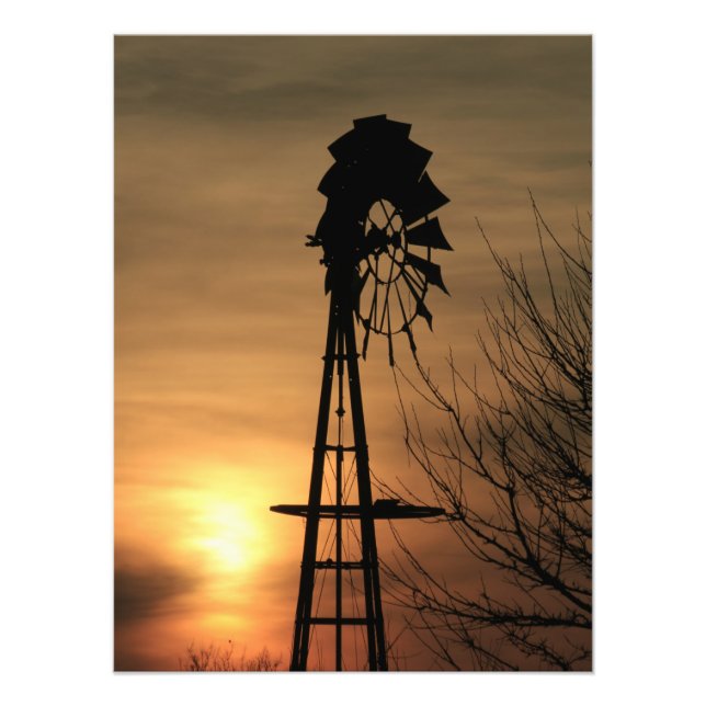 Kansas Kvarn Silhouette Sunset Photo Print Fototryck (Framsidan)