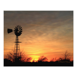 Kansas Kvarn Silhouette Sunset Photo Print Fototryck