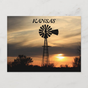 Kansas Kvarn Silhouette Sunset Post Card Vykort