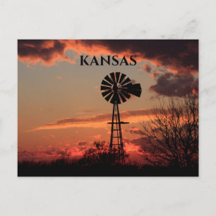 Kansas Kvarn Silhouette Sunset Post Card Vykort