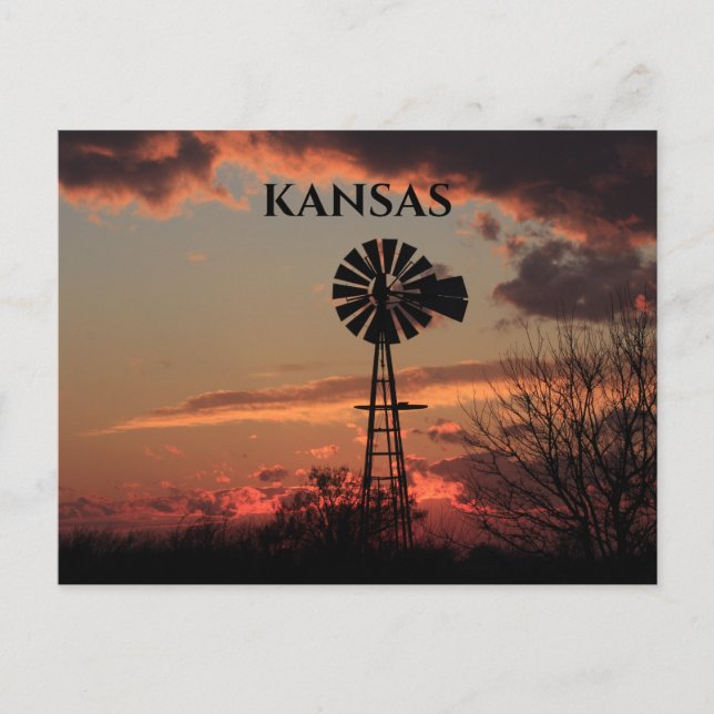 Kansas Kvarn Silhouette Sunset Post Card Vykort (Framsida)
