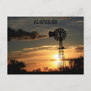 Kansas Kvarn Silhouette Sunset Post Card Vykort
