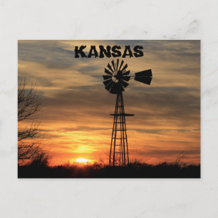 Kansas Kvarn Silhouette Sunset Post Card Vykort