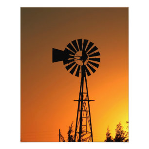 Kansas Kvarn Silhouette Sunset with clouds Phot Fototryck