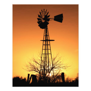 Kansas Kvarn Silhouette Sunset with clouds Phot Fototryck