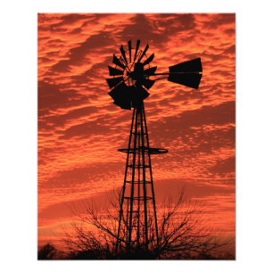Kansas Kvarn Silhouette Sunset with clouds Phot Fototryck