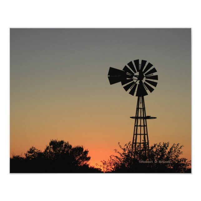 Kansas Kvarn Sunset, Clouds Photo EnUtvidgning Fototryck (Framsidan)