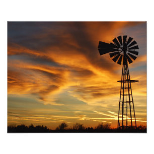 Kansas Kvarn Sunset, Clouds Photo EnUtvidgning Fototryck